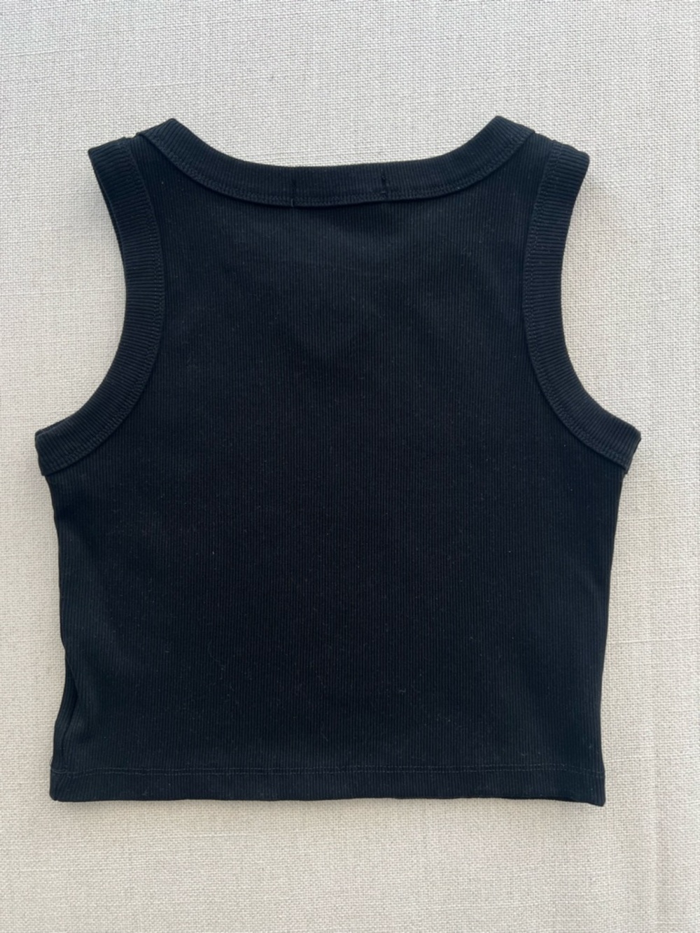 Black Ribbed Cotton Triangle Logo Cropped Tank Top - Picture 4 of 8